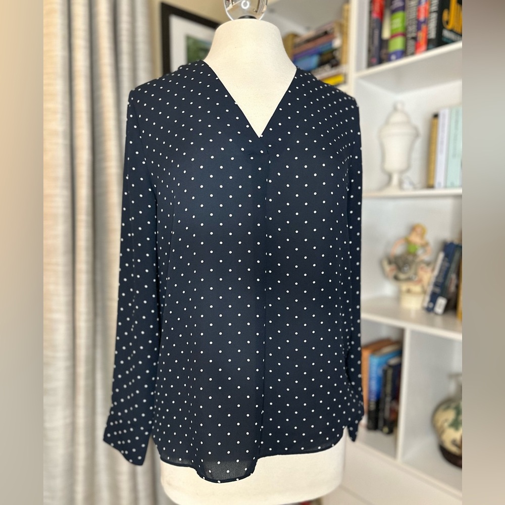 Banana Republic Navy and White Polka Dot Blouse